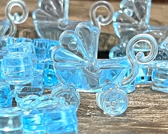12 Plastic Clear Miniature Baby Carriages Christening, or Baby Shower