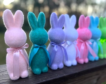 8" Flocked Bunny, Flocked Bunny, Easter Rabbit, Wreath attachment, Easter Decor, Easter Decoration, Spring Bunny,