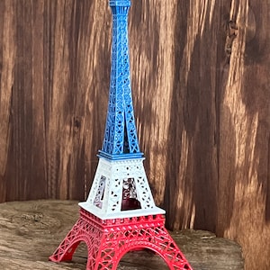 Paris Flag Colored Eiffel Tower Paris France Metal Stand Model For Table Decor 9.5" Height