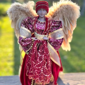 Red And Gold Angel Tree Topper Christmas Decoration Keepsake 16&quot; Height
