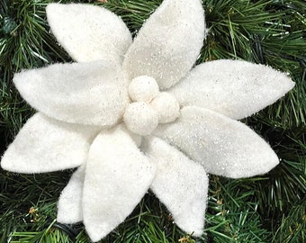 White Cream Retro Poinsettia Pick Christmas Tree Trimming Home Decoration Keepsake Wreath Decorations Free shipping