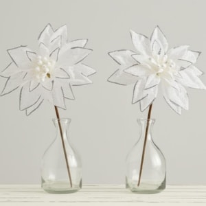 White and Silver Glitter Poinsettia Christmas Flower Stem