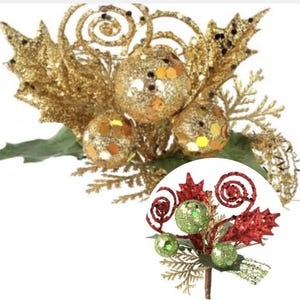 Glitter Red white and green Christmas pick - Green Monster Christmas pick - Christmas tree pick - classic Christmas pick