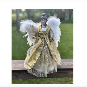 Gold Angel Tree Topper Noel Christmas Ivory Decoration Keepsake 16&quot; Height
