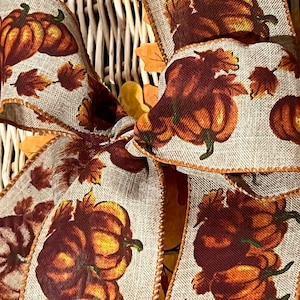 30 feet  2.5&quot; Pumpkins Burlap Wired Edge Ribbon - 2 1/2&quot; Autumn Halloween Thanksgiving Fall
