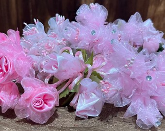 10 pezzi assortiti di organza rosa: mazzi di fiori in miniatura, fiori artigianali, progetti fai da te, tutti i giorni, per tutte le occasioni.