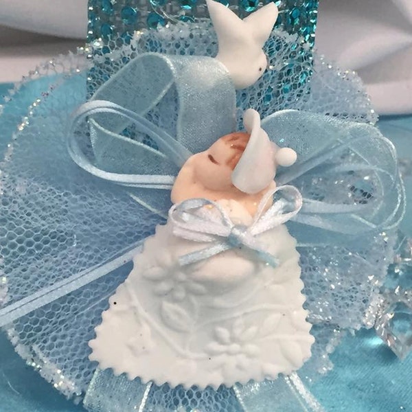 12 Light Blue Baptism Capia Favor Corsage Chest Favors Christening Baby Shower Party Favor