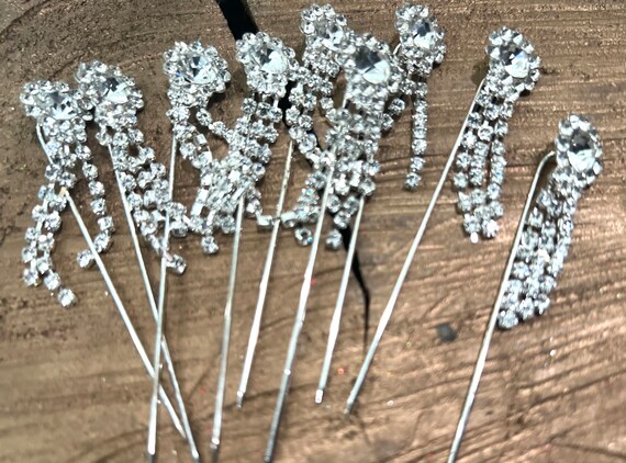 9 Dangle Rhinestone Floral Pins Crafts Diy Projects All Occasion Party Supplies