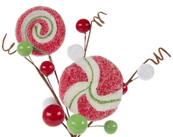 Christmas picks and sprays, Christmas candy ornaments, lollipops, peppermint decor, Christmas craft supplies, wreath, peppermint pick