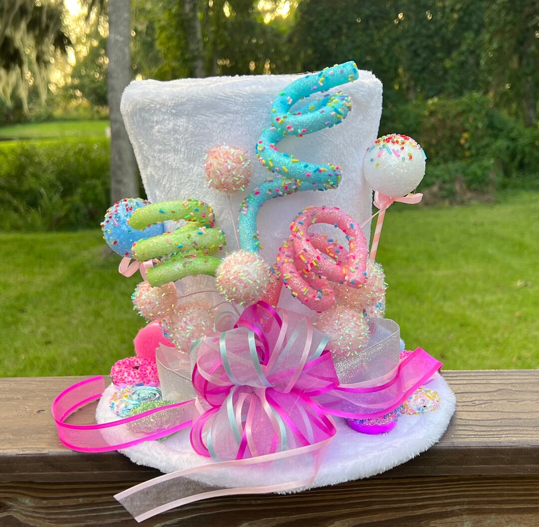 White Fur Candy Cane Candyland Peppermint Top Hat Tree Topper Christmas Tree Topper Etsy