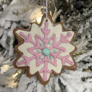 Pink Snowflake Gingerbread Cookie Ornament Christmas ornament
