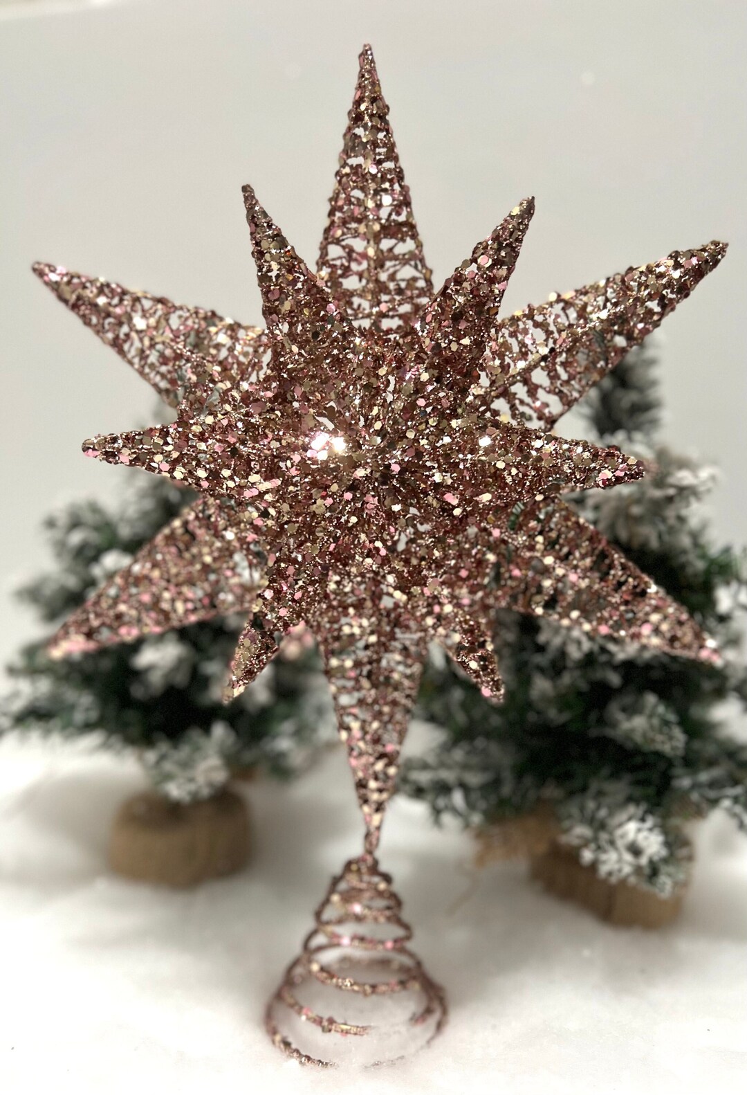 3d Rose Gold Tinsel Christmas Tree Topper Etsy