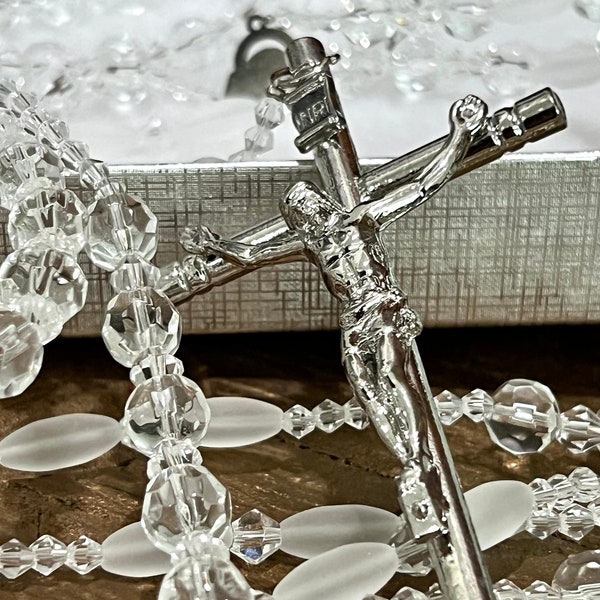 Wedding Lasso Rosary with Cross , Acrylic Clear Beads Chain Wedding Lasso