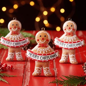 Gingerbread Man Merry Christmas Gingerbread Ornaments for Holiday Trees, Centerpieces,  Wreaths,  Cake Decorating and much more (Set of 3)