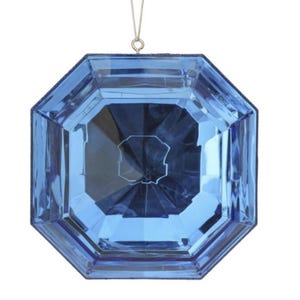 6 Inch, Square Sapphire Emerald Cut Ornament, Gem Ornament, Jewel Ornament, Wreath Attachment, Christmas Decor, Tree Ornament