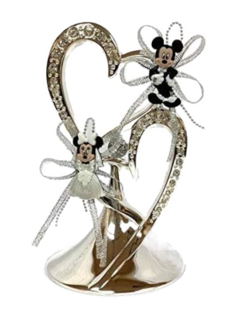 Mickey Mouse Silver Double Heart Porcelain Wedding Cake Topper Decoration Keepsake Mr And Mrs