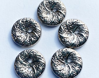 Shiny silver colour vintage buttons with swirl design