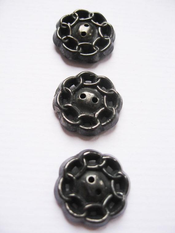 Bouton Ancien Vintage - Forme Fleur - Centre Gris - Bi-Matière - Occasion - Pour Couture Ou Collection