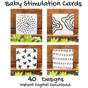 Cartes sensorielles à contraste élevé, cartes sensorielles noir et blanc pour nourrisson, cartes de stimulation de nouveau-né, cadeau pour bébé, téléchargement numérique imprimable