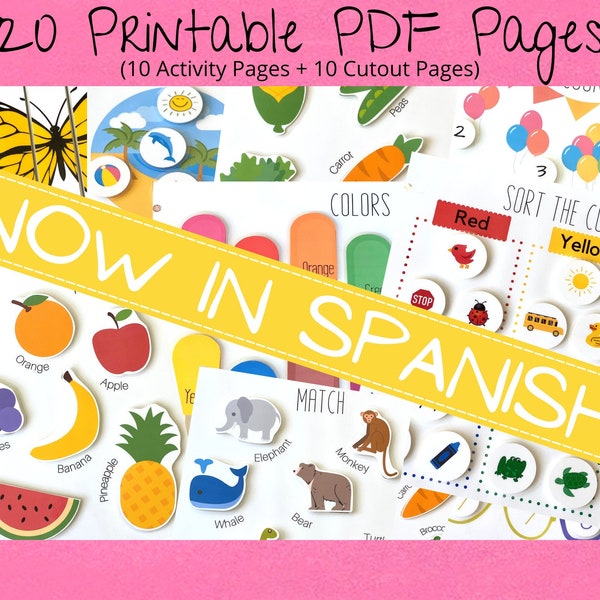 Spanish Printable DIY Toddler Binder Book, Learning Book, Busy Book, Kids, Preschool, Homeschool, School, Digital Download - 20 PDF Pages