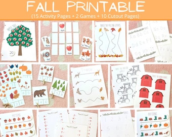 Fall Printable Busy Book, Toddler Learning Binder, Tracing Practice, Writing Skills, Educational Worksheets, PDF DIGITAL DOWNLOAD - 25 Pages