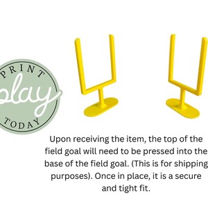 May include: Two yellow miniature football field goal posts against a white backdrop. The posts have a base and uprights. The image also includes a logo with the text "PRINT play TODAY".