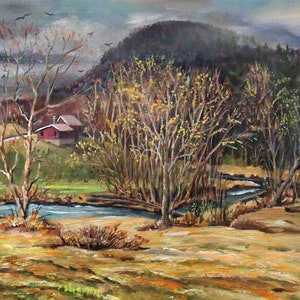 Early Spring Below Peaked Mountain in Piermont New Hampshire Framed Oil Painting