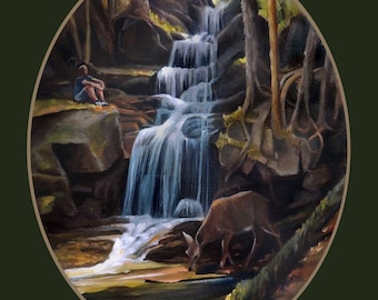 Waterfall In The White Mountains framed oval oil painting