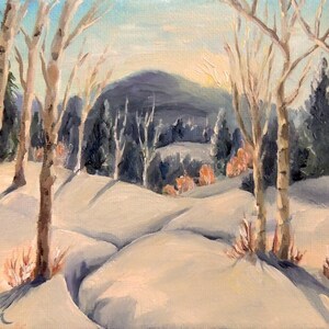 The Birches Winter View 5 x 7 Framed Oil Painting