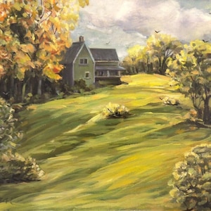 House on the Hill in Autumn Framed Oil Painting
