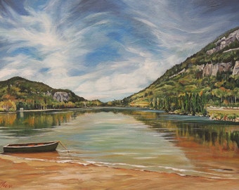 Echo Lake In Franconia Notch New Hampshire Framed Oil Painting