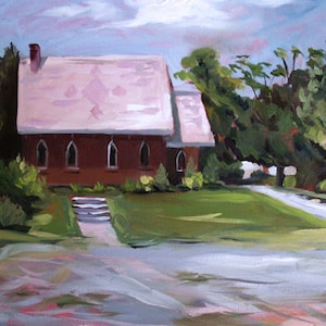 Wyben Union Church in Westfield, MA Framed Oil Painting