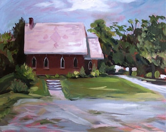 Wyben Union Church in Westfield, MA Framed Oil Painting