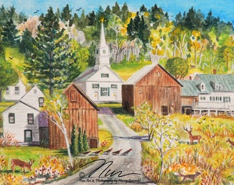Springtime at Waits River, Vermont a 5" x 7" Watercolor in an 8" x 10" Mat