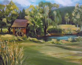 Mill by the Stream 12 x 8 Framed Oil Painting