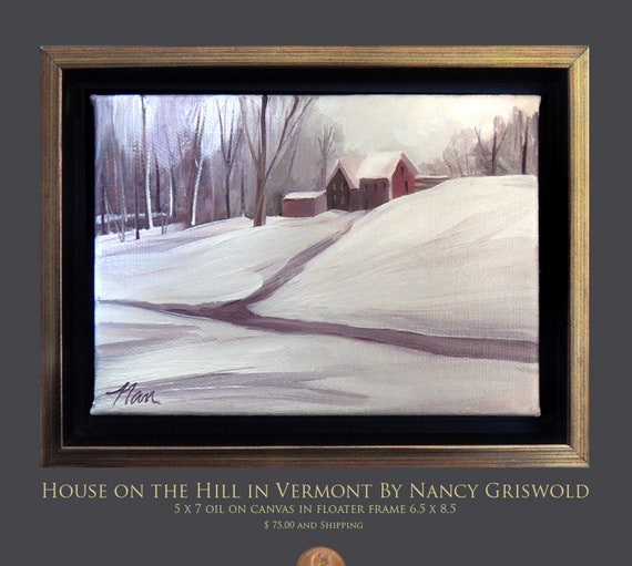 丘の上の家の5 x 7の額入り油絵 - Etsy 日本