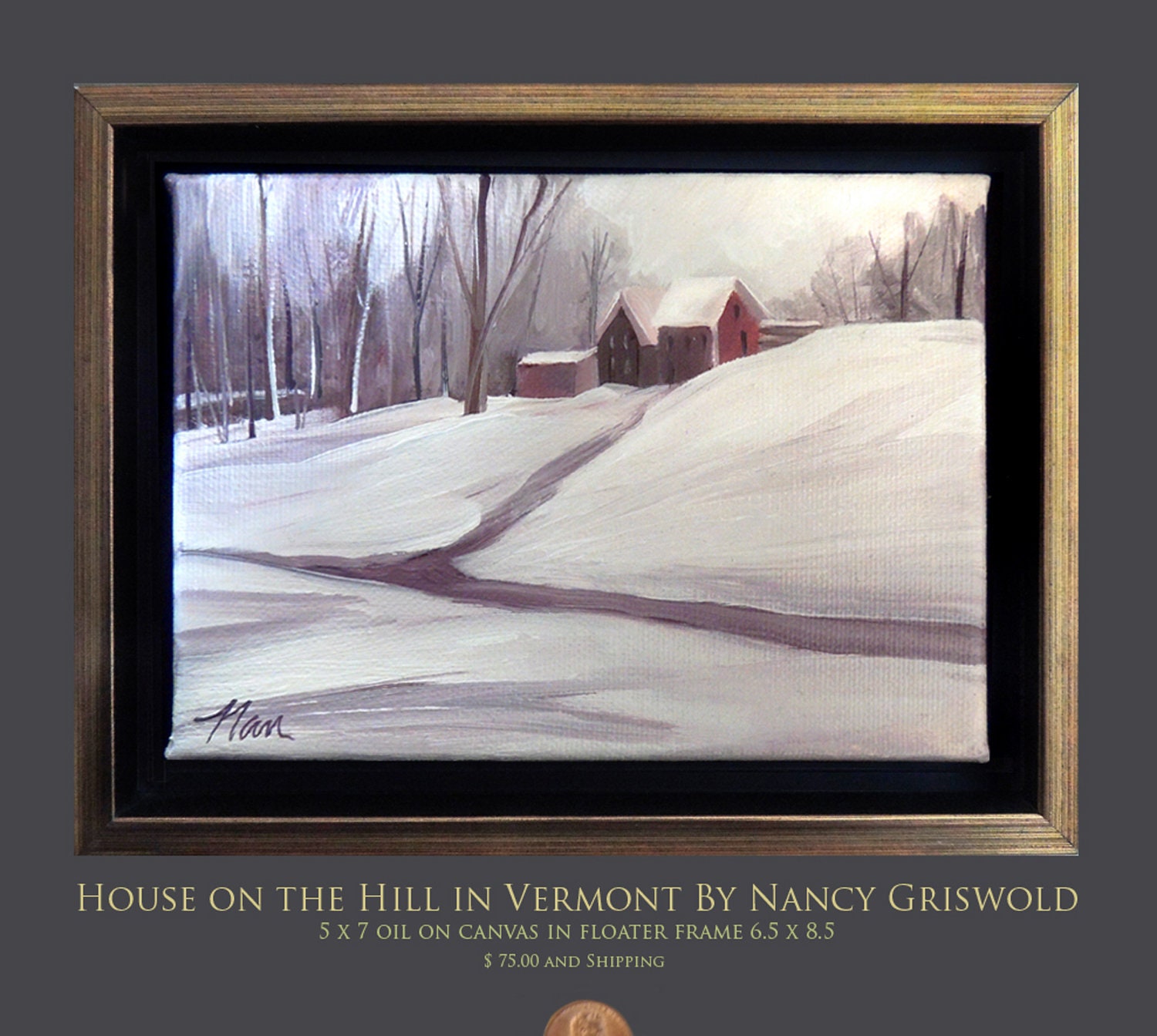 油彩画 丘の上の家 丘の上の家の5 x 7の額入り油絵 - Etsy 日本