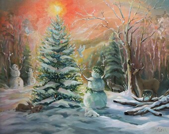 Winter Celebration Framed Oil Painting