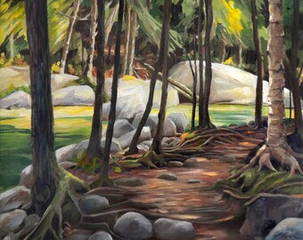 Forest Path to Sabbaday Falls Framed Oil Painting