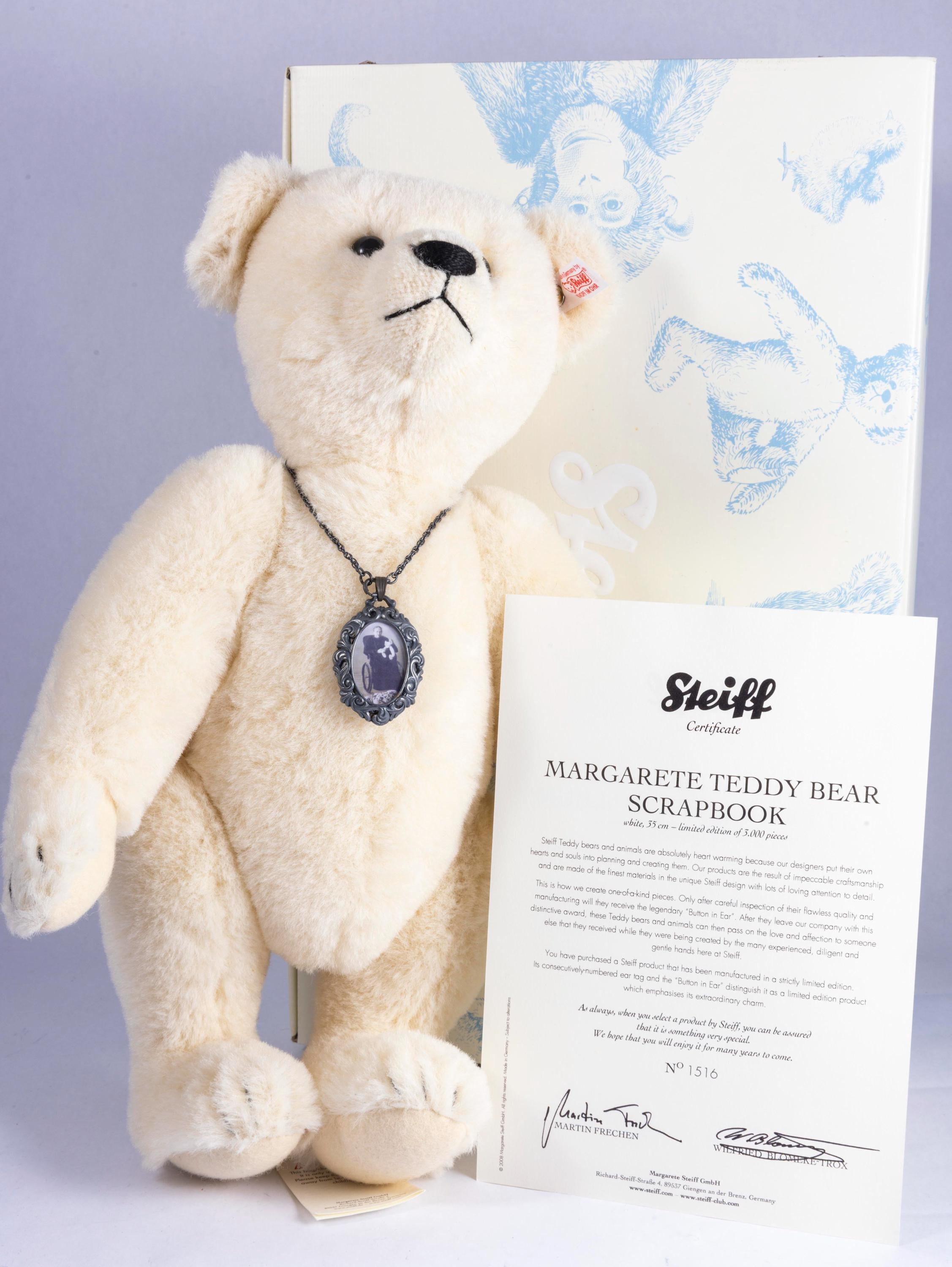 Doll Scale ~ Margarete Teddy Bear Scrapbook White Plush Teddy Bear