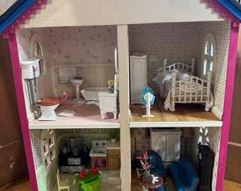 Dollhouse Miniature ~ Vintage Half Scale Finished And Furnished 2 Story Dollhouse