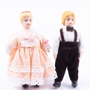 Dollhouse Miniature ~ Porcelain Little Boy & Girl Doll with Blonde Molded Hair
