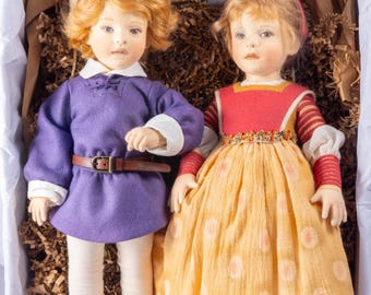 Doll Scale ~ R. John Wright Set of 2 Felt Dolls Babes in the Wood