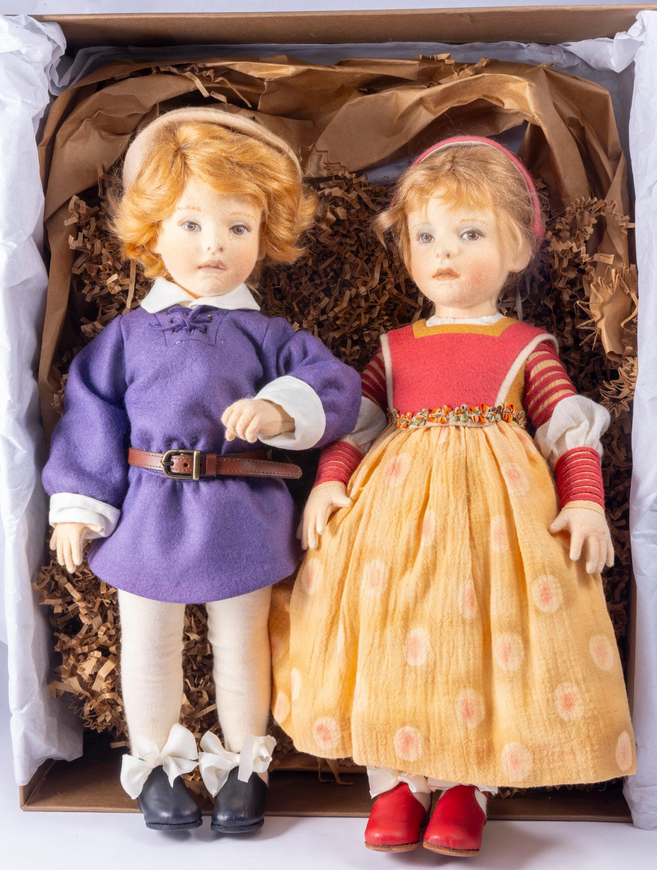 R. John Wright クラブ・ドールセット2000 年フェルト製 Doll Scale ~ R. John Wright Set of 2 Felt Dolls Babes in the Wood