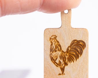 Dollhouse Miniature ~ Kitchen Wooden Cutting Board with Rooster Design