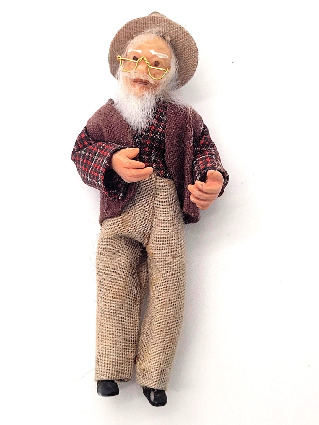 Thumbnail for Dollhouse Miniature 1 24 Scale Grandpa Doll Wearing Hat And Glasses