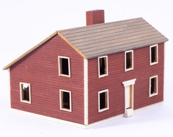 Dollhouse Miniature ~ Red Saltbox Decorated Gudgel House - 1:144 Scale