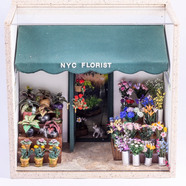 Dollhouse Miniatures ~ Handmade NYC Florist Shop Decorated with Lots of Flowers