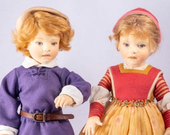 R.john.Ｗright Doll Scale ~ R. John Wright Set of 2 Felt Dolls Babes in the Wood