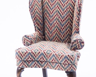 Dollhouse Miniature ~ Nellie Belt Upholstered Wing Back Chair - From Estate of Lee Lefkowitz